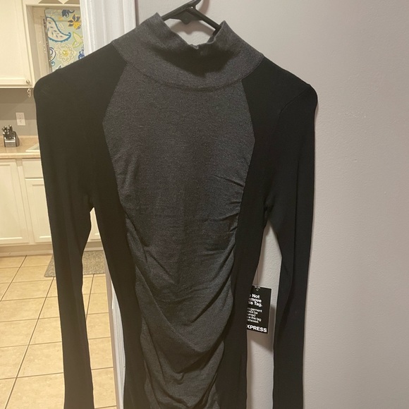 Express black and gray color block, slight turtleneck sweater dress - Picture 4 of 9